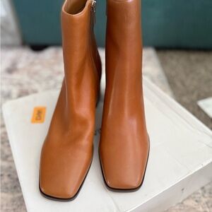 Calvin Klein Cognac Leather Square Toe Ankle Boots
